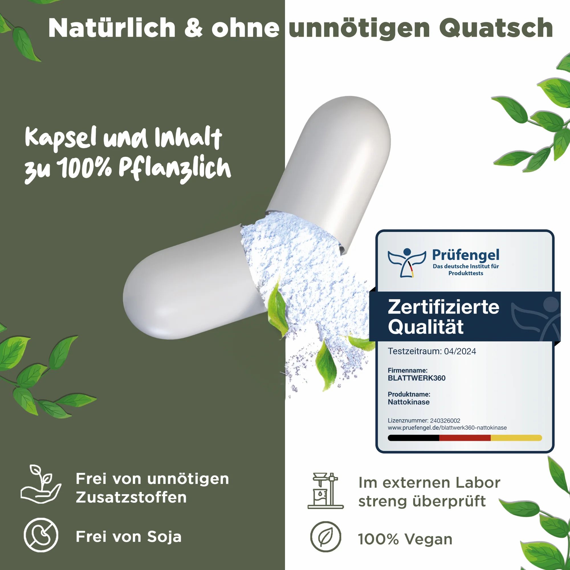 Nattokinase 2000 FU - JAHRESVORRAT - 365 Kapseln je 100mg (20.000 FU/g) - Deutsche Marke - BLATTWERK