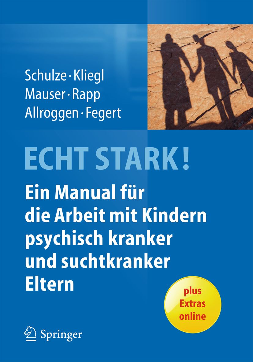 Buchcover: "ECHT STARK!" mit Titel und Autoren. Blauer Hintergrund, Schatten von Personen. Springer-Logo.