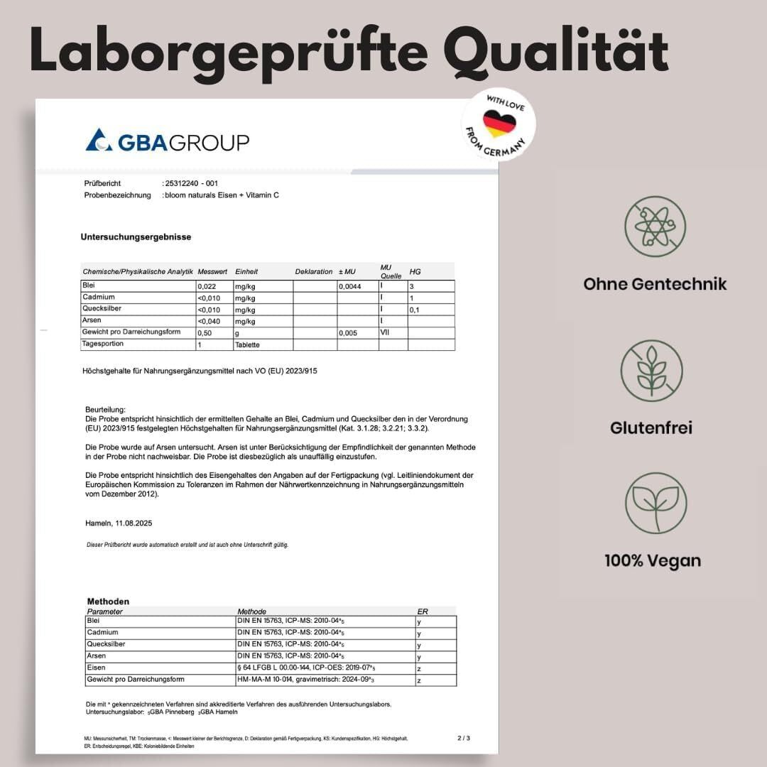 Laborgeprüftes Zertifikat. Text: Ohne Gentechnik, Glutenfrei, 100% Vegan. Logo: Made with love from Germany.