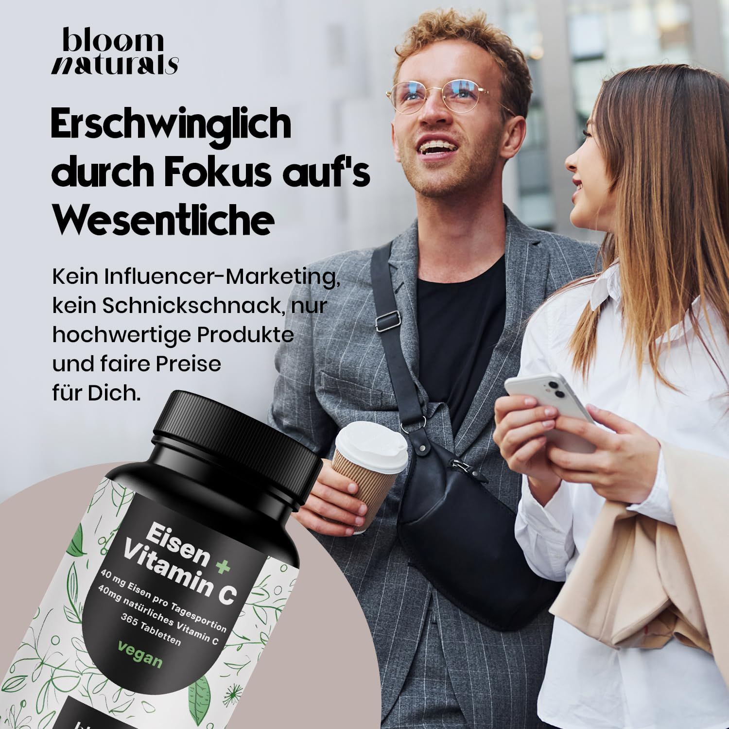 Bloom Naturals Eisen Tabletten mit Vitamin C
