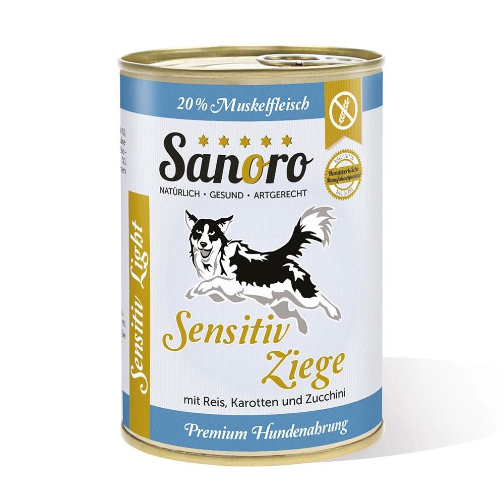 Sanoro - Menü Sensitiv Light Ziege mit Reis* und Karotte* 12x400 g