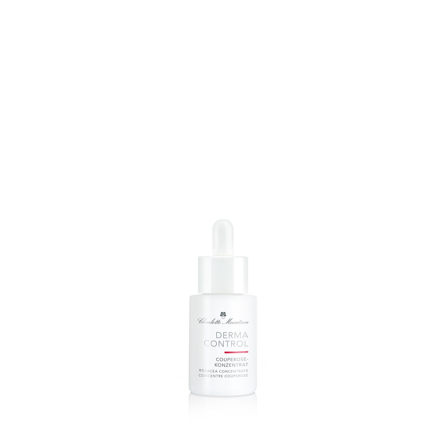 Weißes Fläschchen mit Pipette. Aufschrift: Derma Control Couperose Konzentrat. Marke: Charlotte Meentzen.