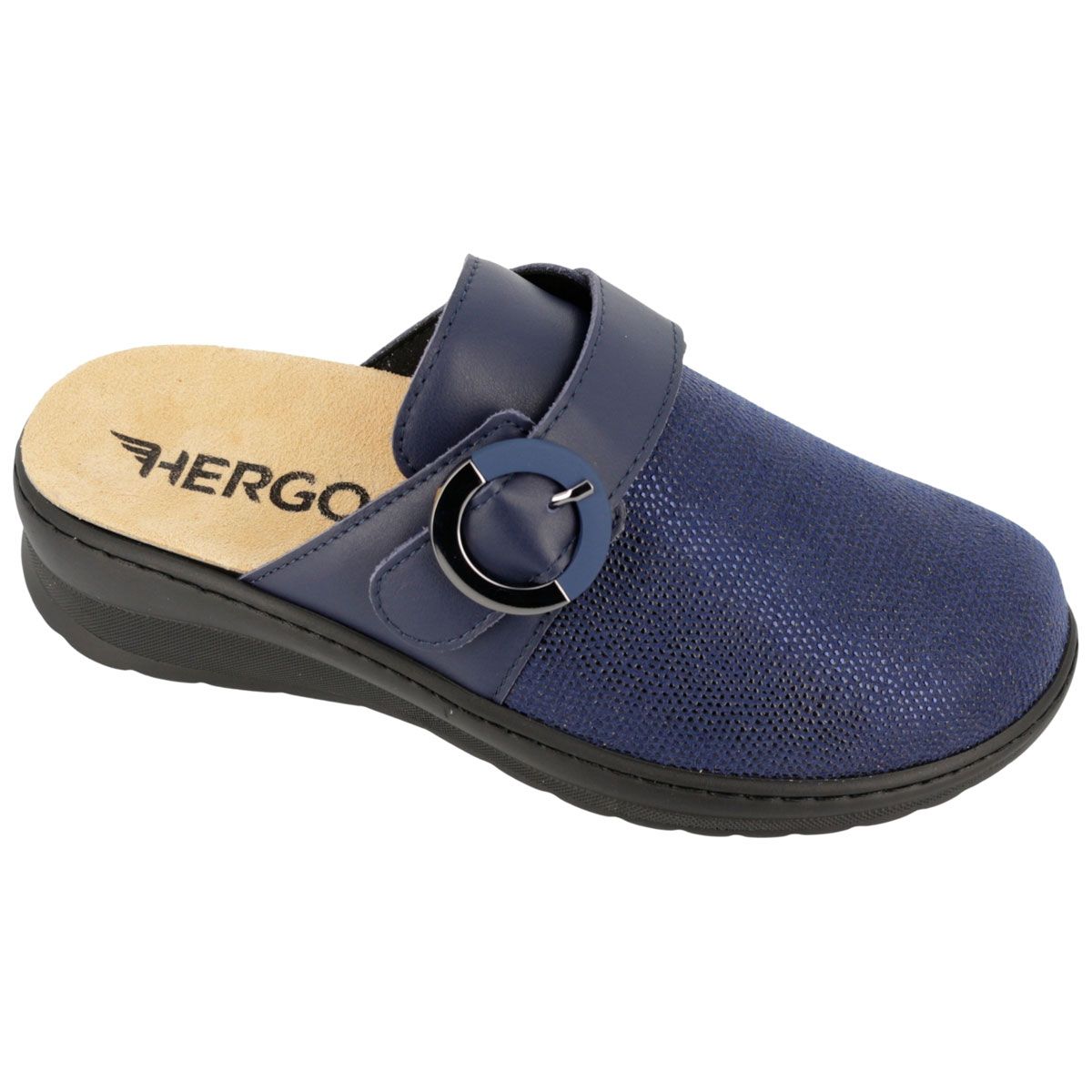 Hergos H3506 - Sabot comfort in pelle e tessuto elasticizzato con plantare estraibile.