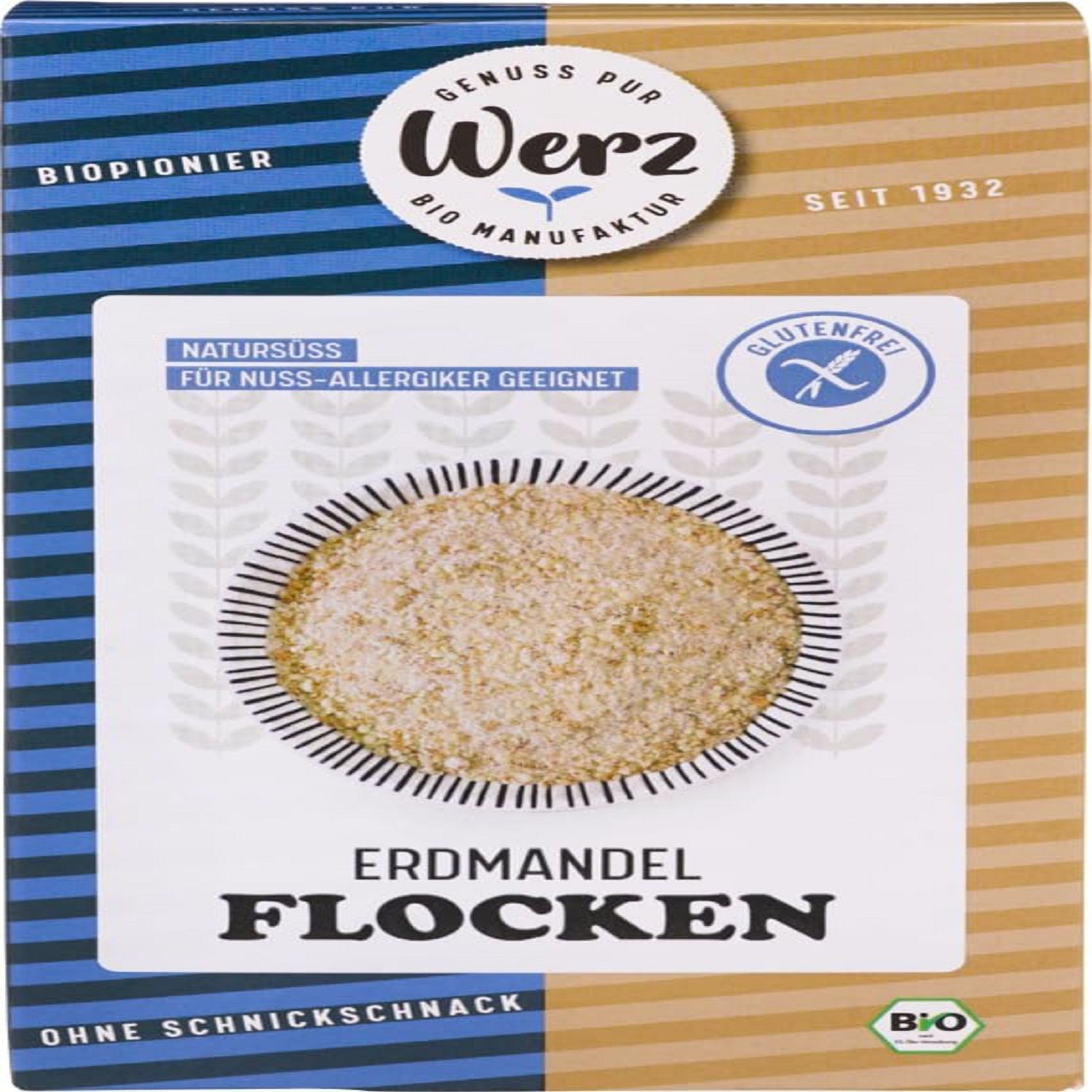 Verpackung von Werz Erdmandel Flocken, glutenfrei, biologisch.