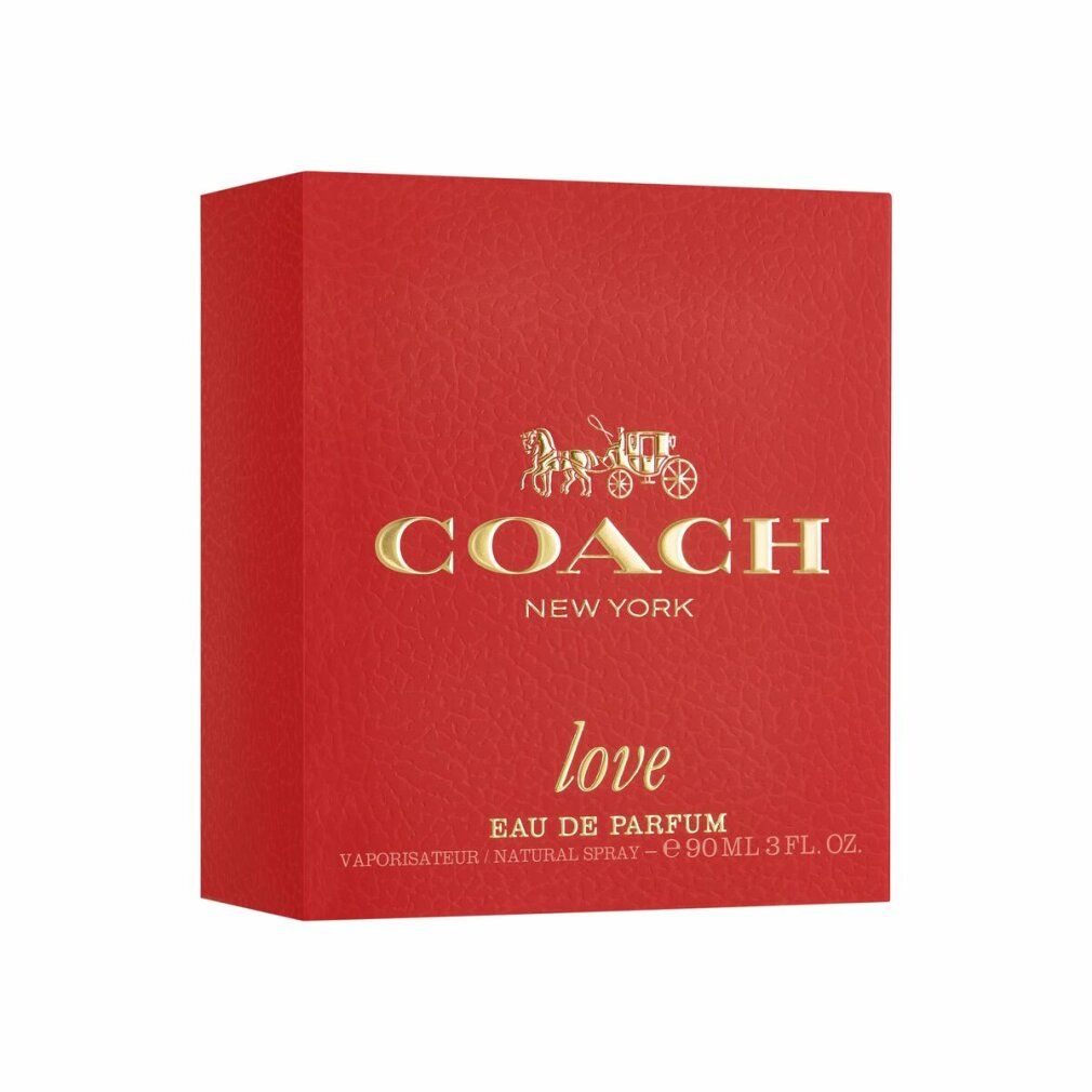 Rote Coach Love Eau de Parfum Verpackung mit goldener Schrift.