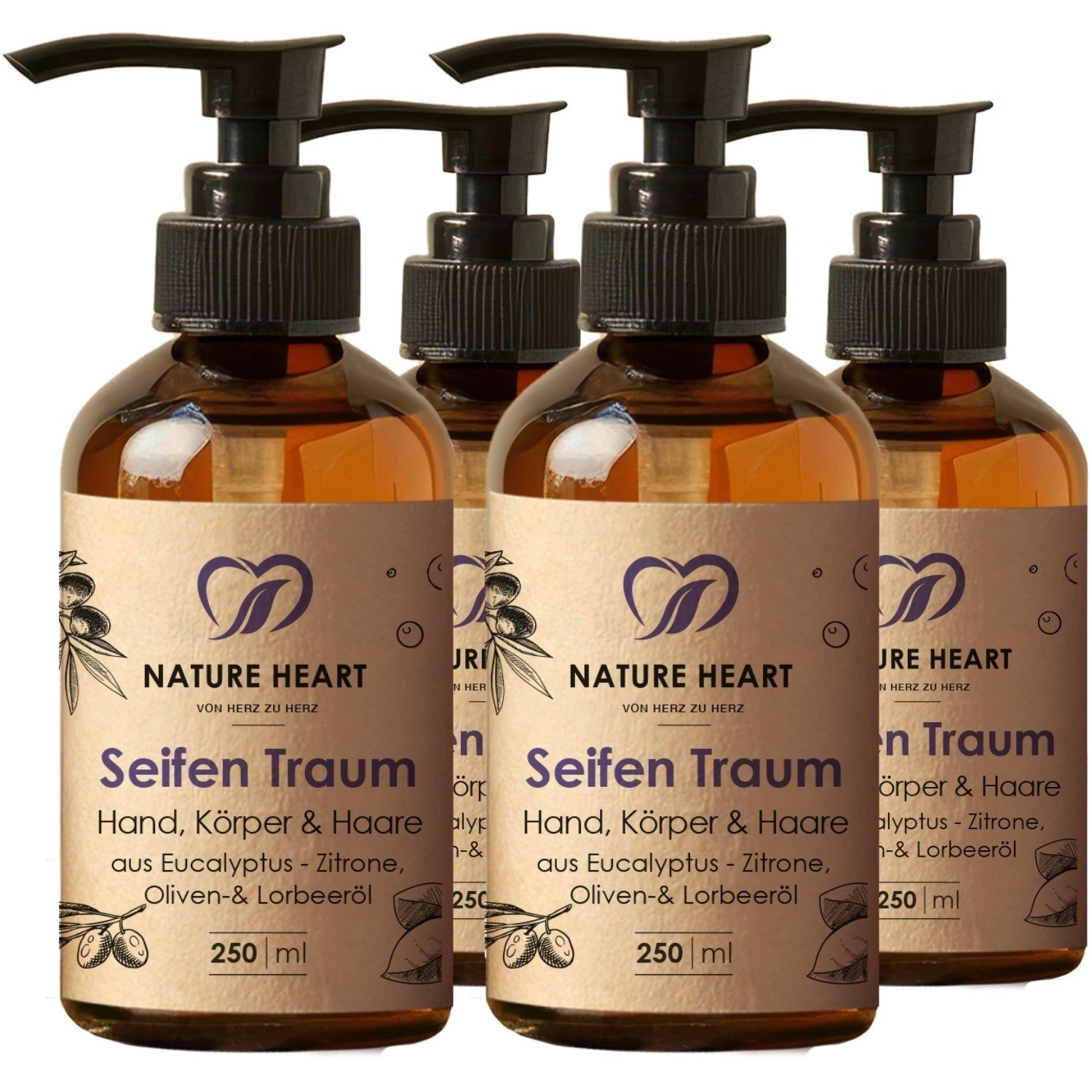Nature Heart Seifen Traum - Körper & Haare 4x250 ml Körperpflege