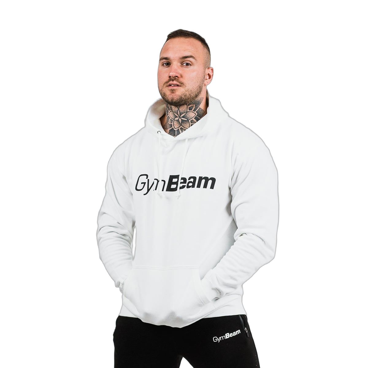 GymBeam Herren Hoodie regular mit Kapuze, Taschen und Langarm in Weiß 1 St