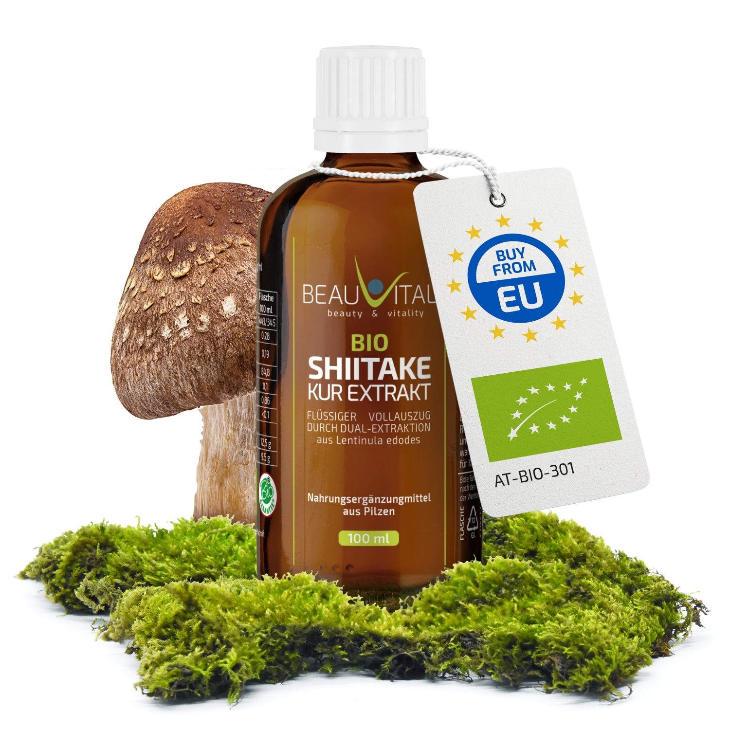 BEAUVITAL® Bio Shiitake Kurextrakt | Flüssiger Vollauszug durch Dual-Extraktion