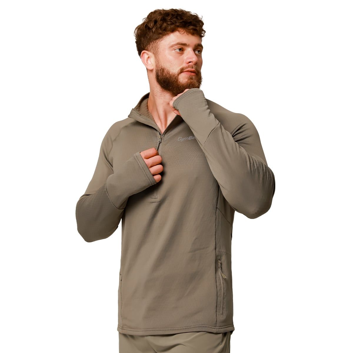 GymBeam Sweatshirt Herren regular mit halbem Reißverschluss in Vetiver