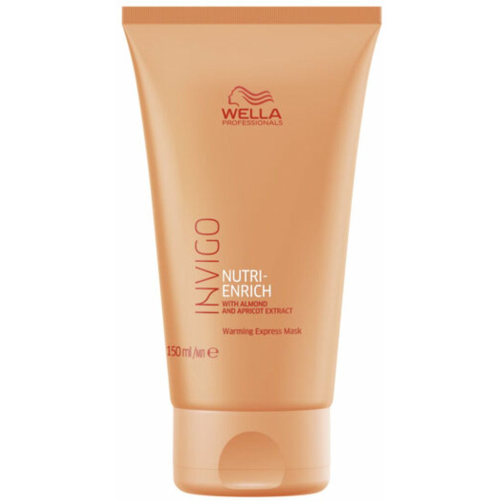 Beige Tube mit Schriftzug INVIGO, Nutri-Enrich, Warming Express Mask. Wella Logo. 150ml.