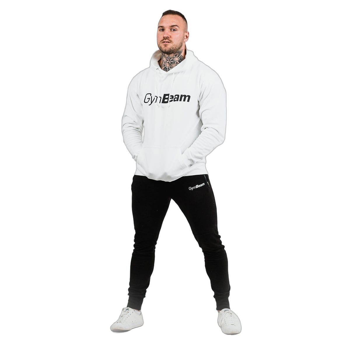 GymBeam Herren Hoodie regular mit Kapuze, Taschen und Langarm in Weiß