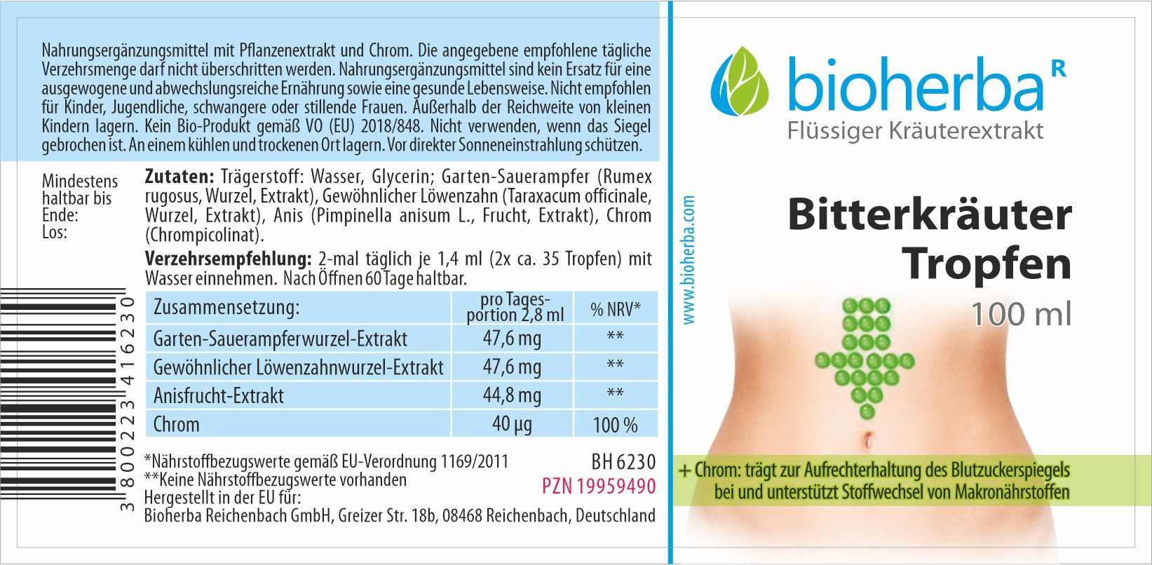 Bitterkräuter Tropfen Tinktur 100 ml PZN 19959490
