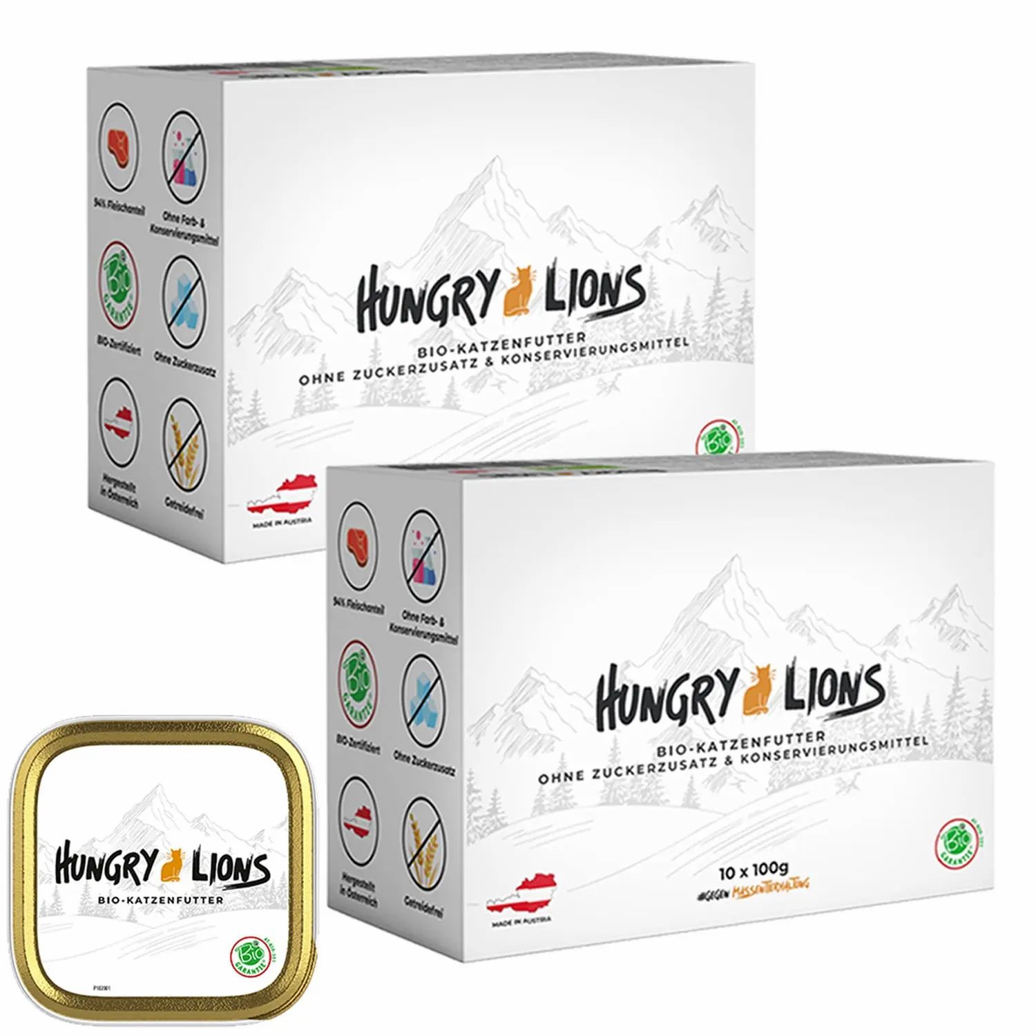 Hungry Lions BIO Katzenfutter Rind Paté – Nassfutter für Katzen, 94 % Fleischanteil, getreidefrei 20x100 g Schale