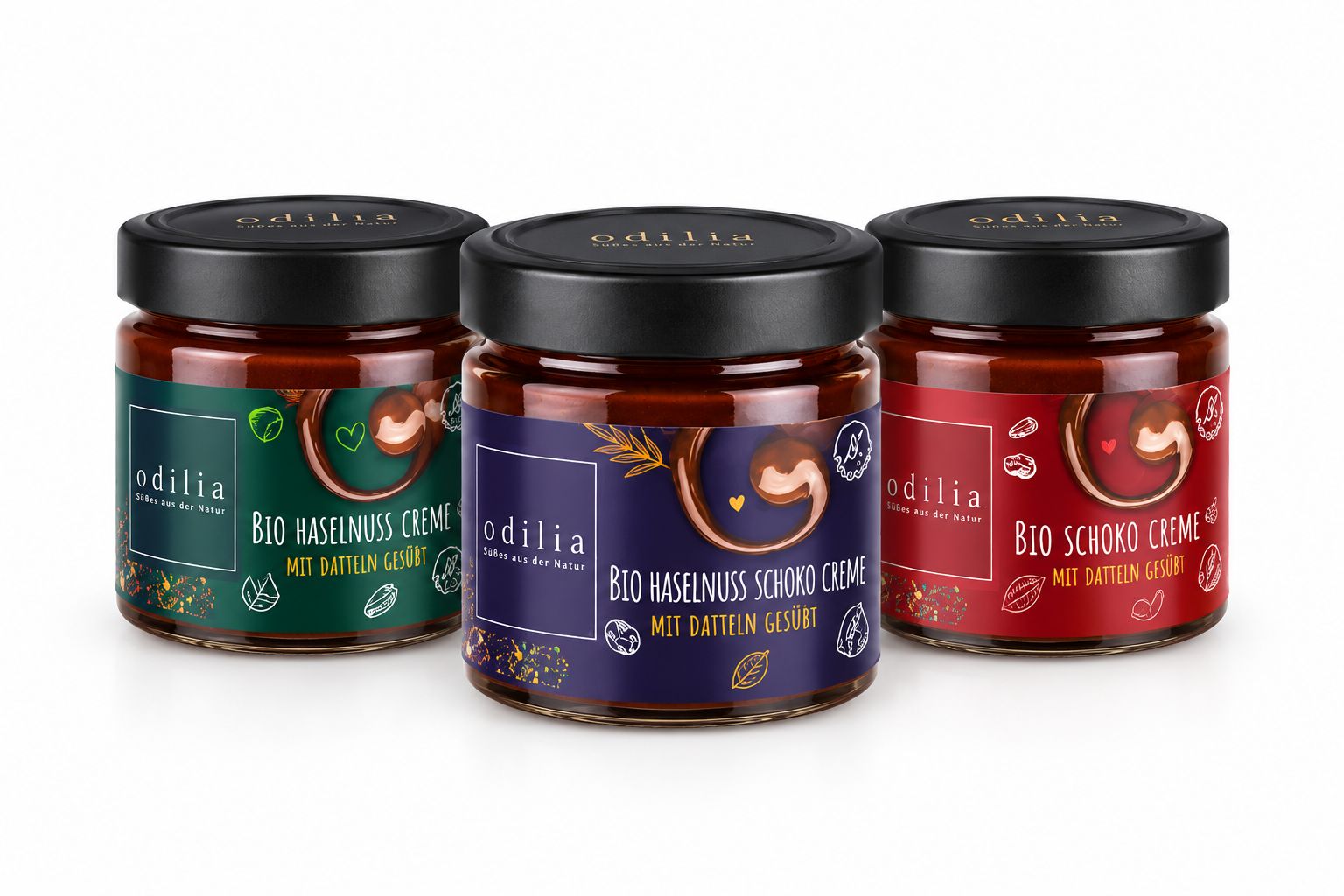 odilia Aufstrich-Trio – 3 Dattelcremes | ohne Zuckerzusatz, vegan, handgefertigt 600 g Brotaufstrich