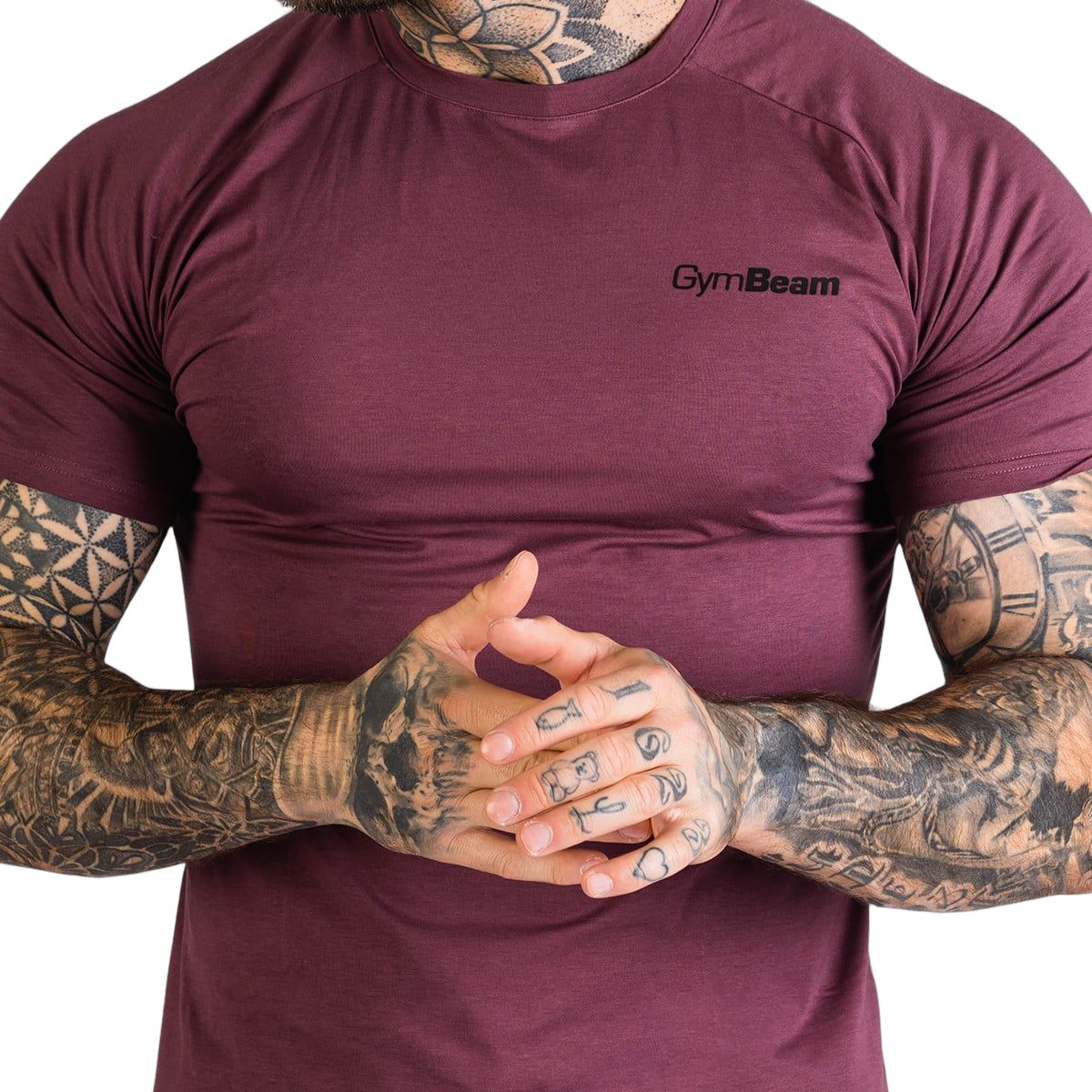 GymBeam T-Shirt Herren Slim mit Kurzarm und Baumwoll-Modal-Elasthan-Mix in Aubergine