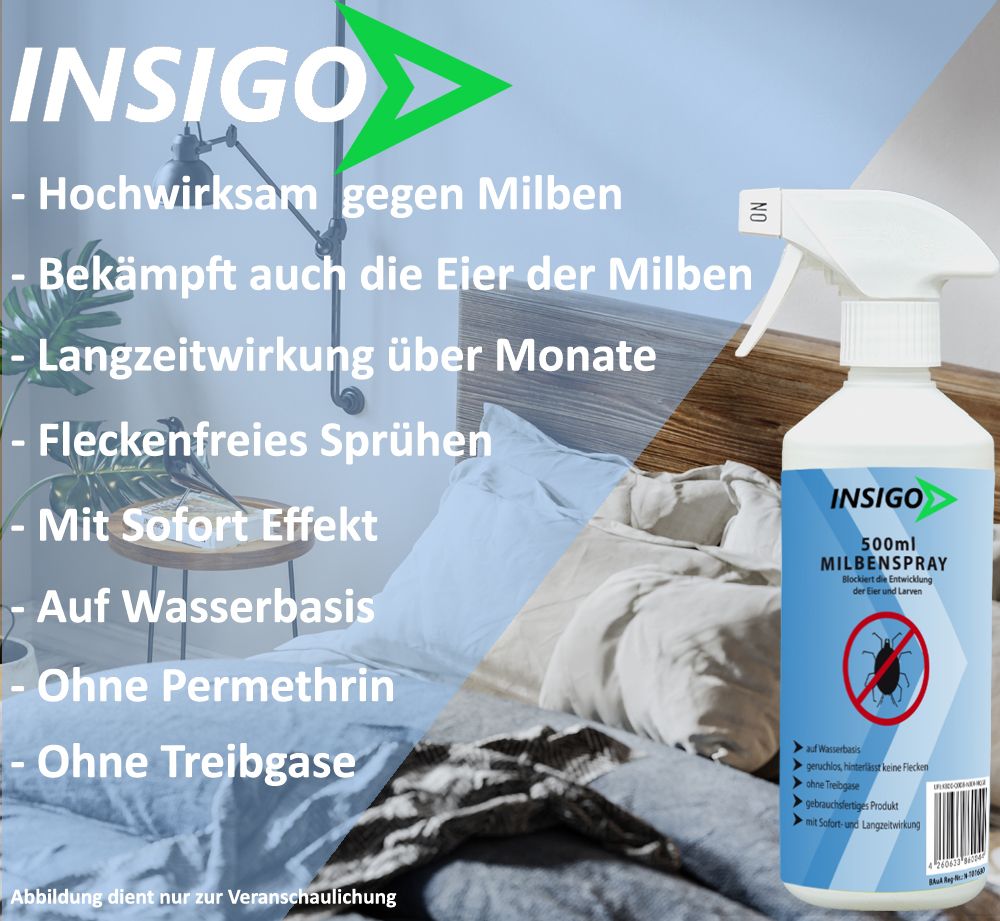 INSIGO Milbenspray gegen Milben Hausstaubmilben & Milben Eier