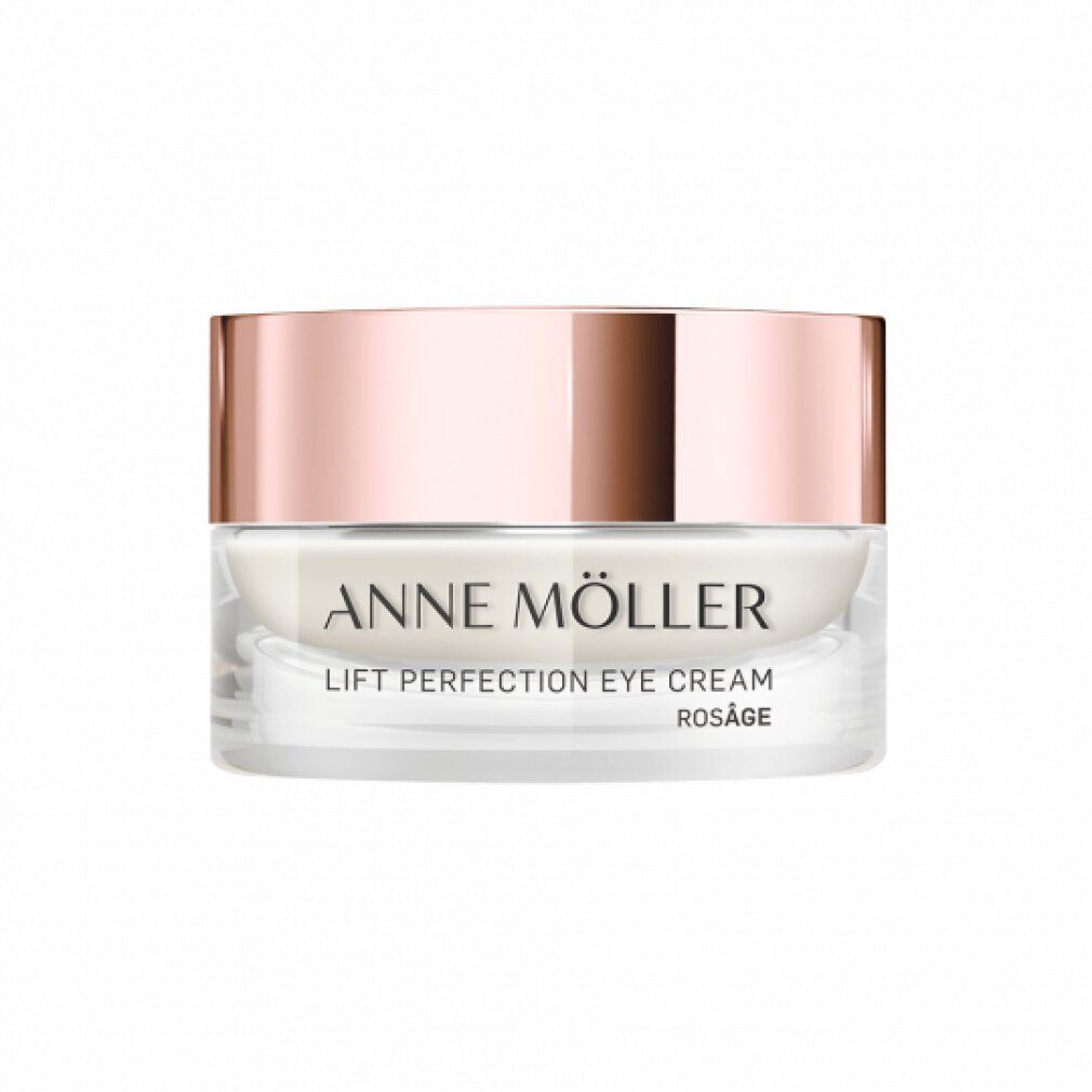 Creme-Glas mit roségoldfarbenem Deckel. Schriftzug: ANNE MÖLLER, LIFT PERFECTION EYE CREAM, ROSÂGE.