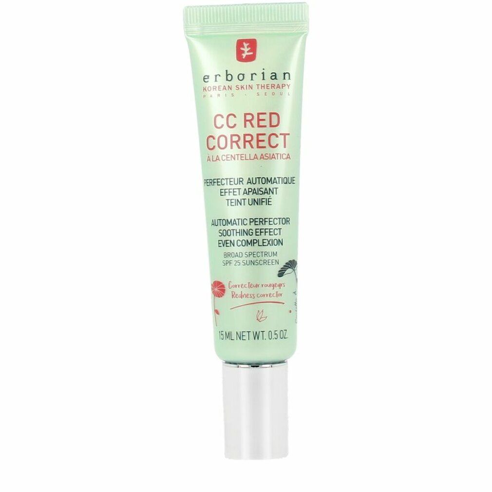 Erborian CC Red Correct. Tube. Grün, mit roter Schrift. Enthält 15 ml. Mit SPF 25.