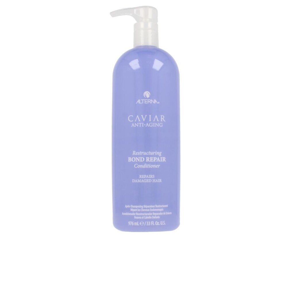 Flasche mit Spender. Aufschrift: Alterna Caviar Anti-Aging Restructuring Bond Repair Conditioner. 975ml.