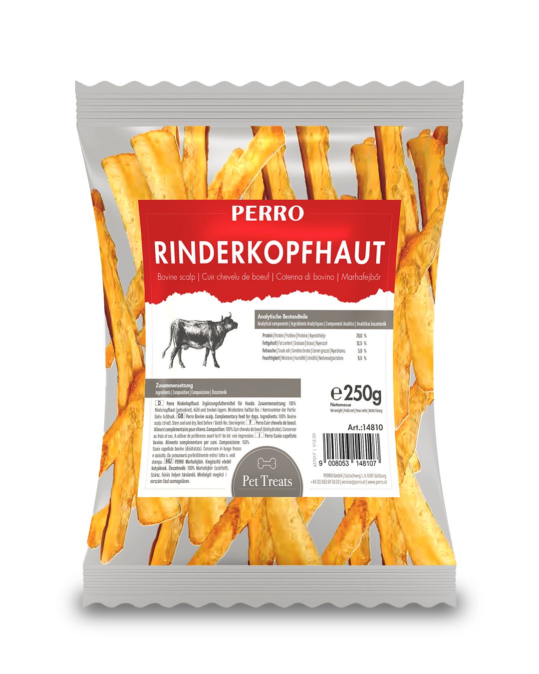 PERRO Rinderkopfhaut geschnitten - natürlicher Kauartikel für Hunde