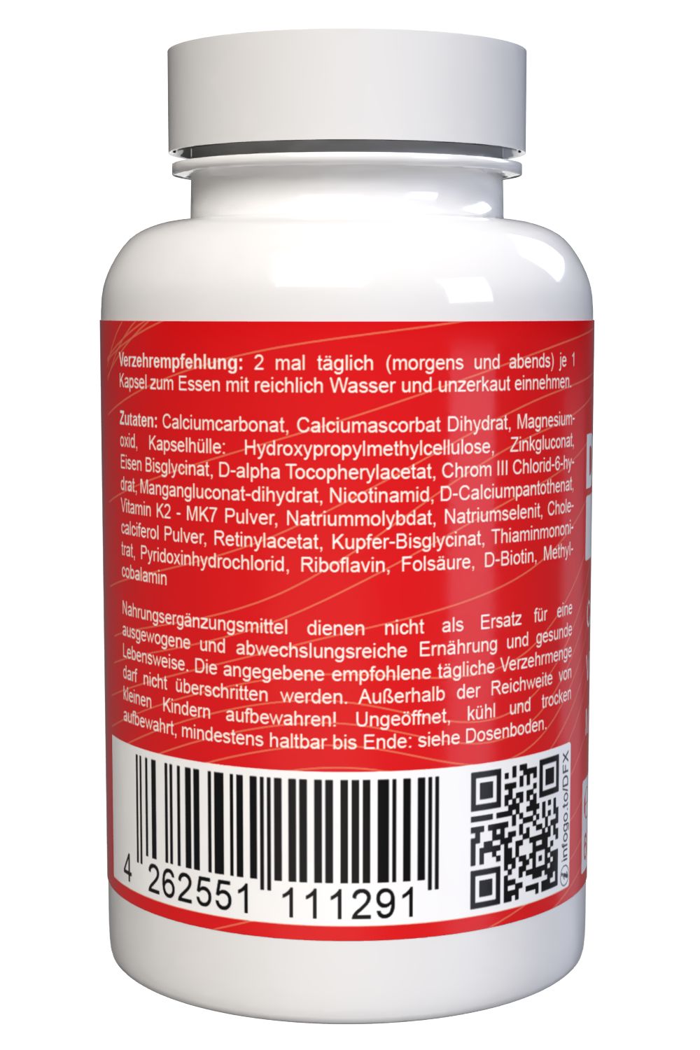 Rückseite einer Flasche Arthro Pro Forte mit Zutatenliste und Verzehrempfehlung.