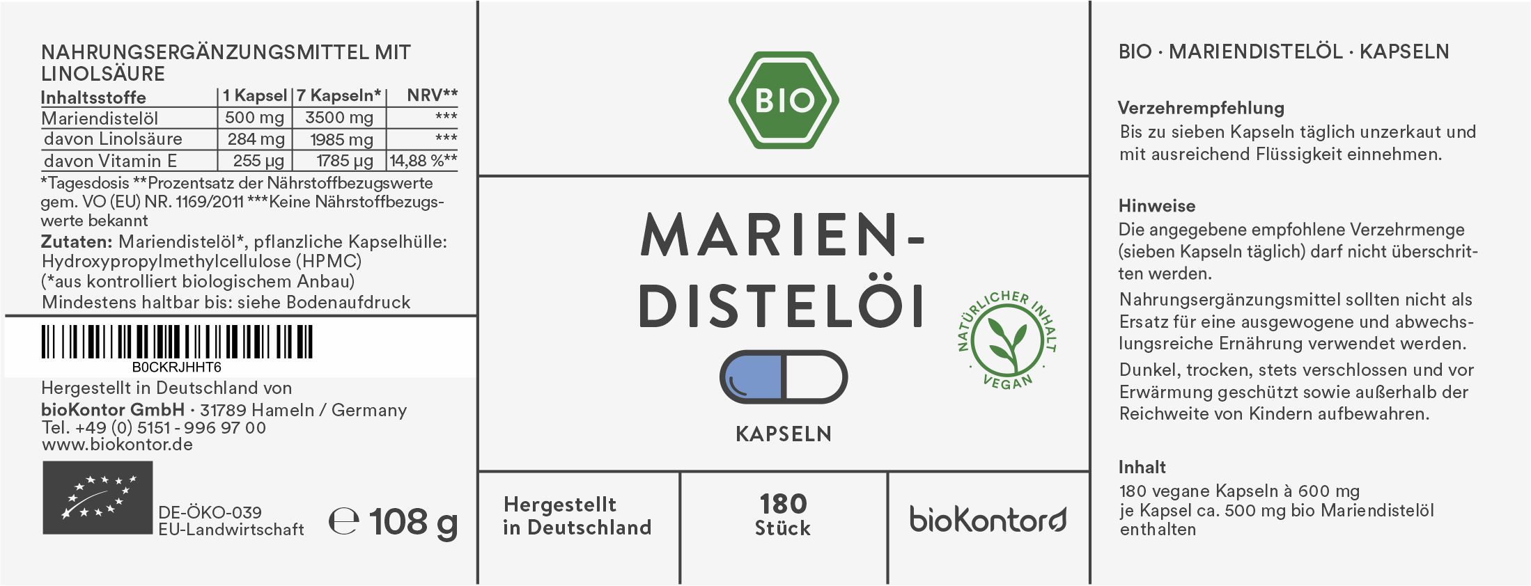 bioKontor Mariendistelöl Kapseln 108 g