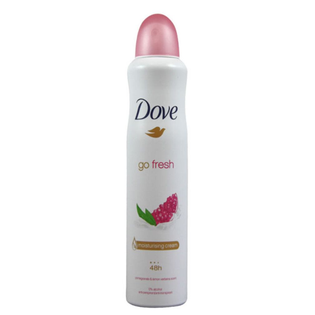 Dove Deodorant Anti-Transpirant mit rosa Verschluss und Beeren-Motiv. Bietet 48h Schutz.