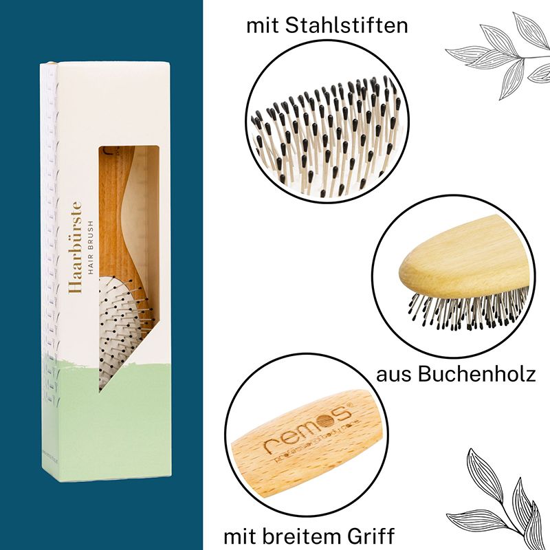 REMOS Haarbürste oval mit Stahlstiften und Noppen, breit