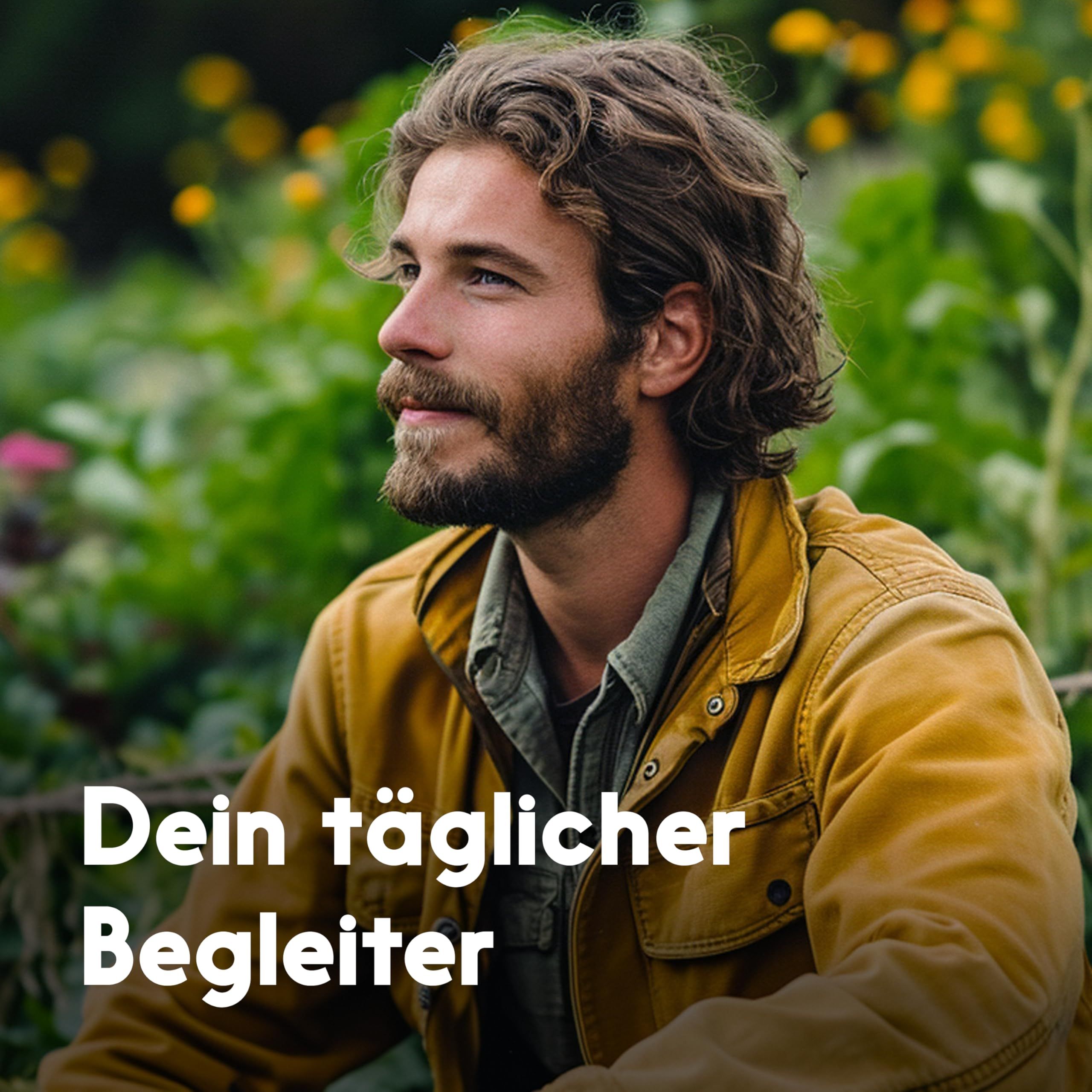 Ein Mann mit Bart in einer gelben Jacke. Text: Dein täglicher Begleiter.