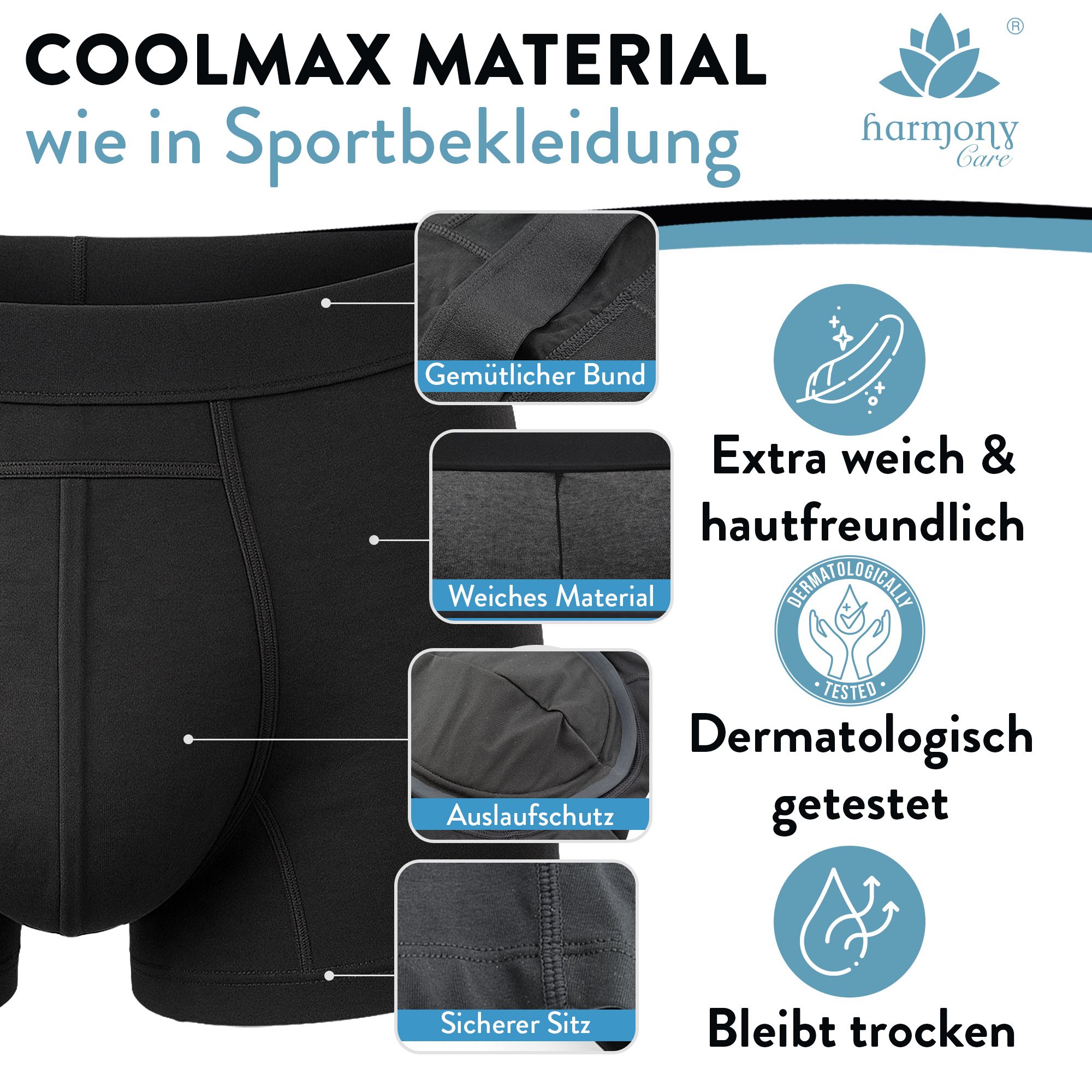 Harmony Care® Premium waschbare Inkontinenz Pants Männer - extra auslaufsicher