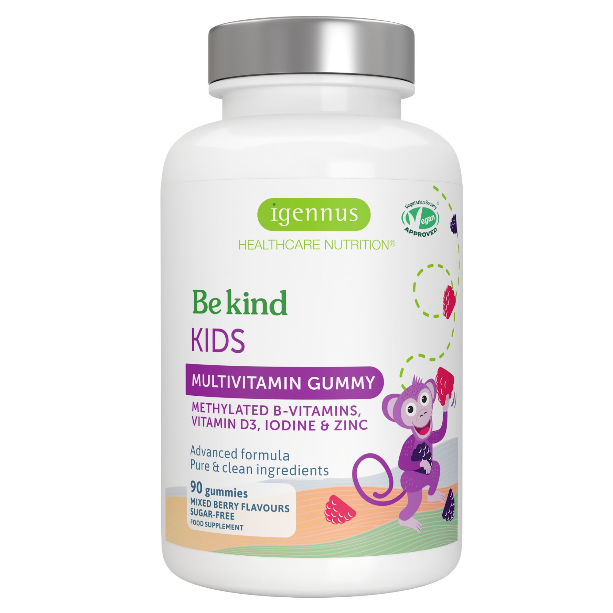 Igennus Methylierte Multivitamin Fruchtgummis für Kinder, aktive B-Vitamine, Clean Label 90 Pc Fruchtgummi