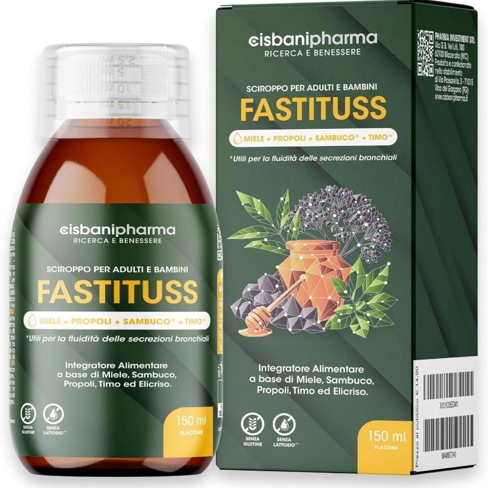 Cisbani Pharma Fastituss - Sciroppo per tosse secca, grassa e mal di gola