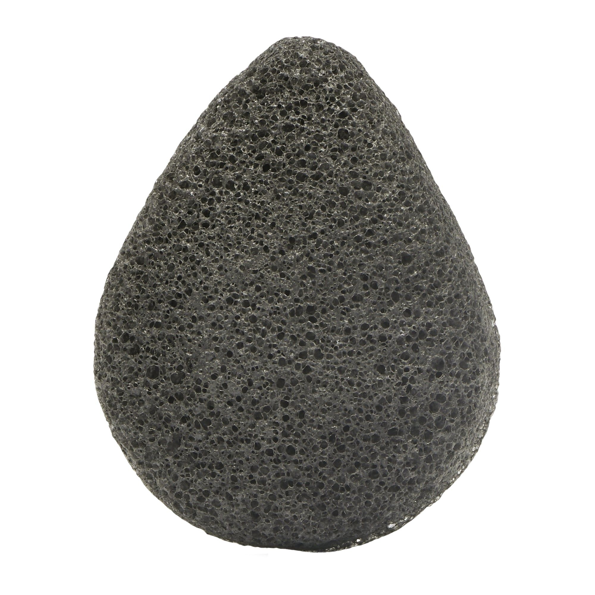 Konjac-Schwamm, tropfenförmig, dunkelgrau. Schwamm mit poröser Oberfläche.