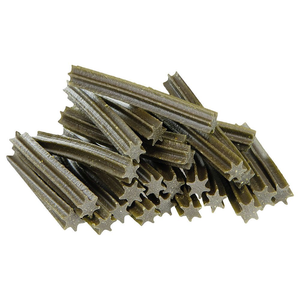 Haufen grüner Sticks in Sternform. Keine Verpackung sichtbar. Sticks haben eine sternförmige Form.