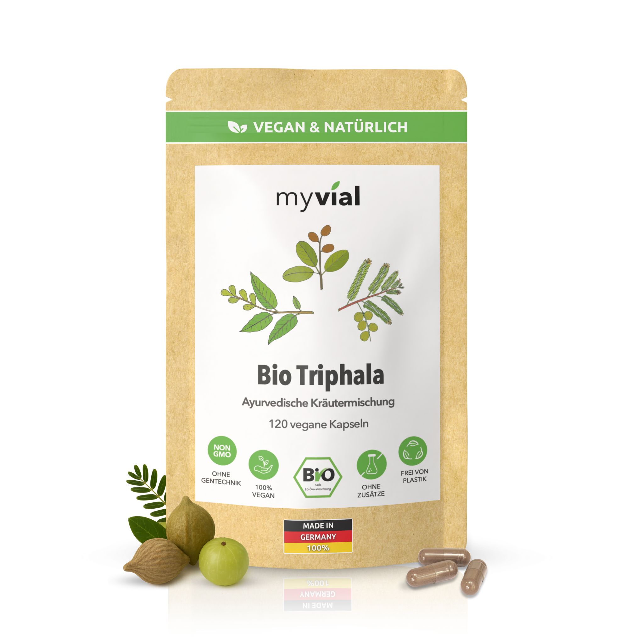 myvial® Bio Triphala Kapseln - 120 St mit Amalaki, Bibhitaki & Haritaki vegan