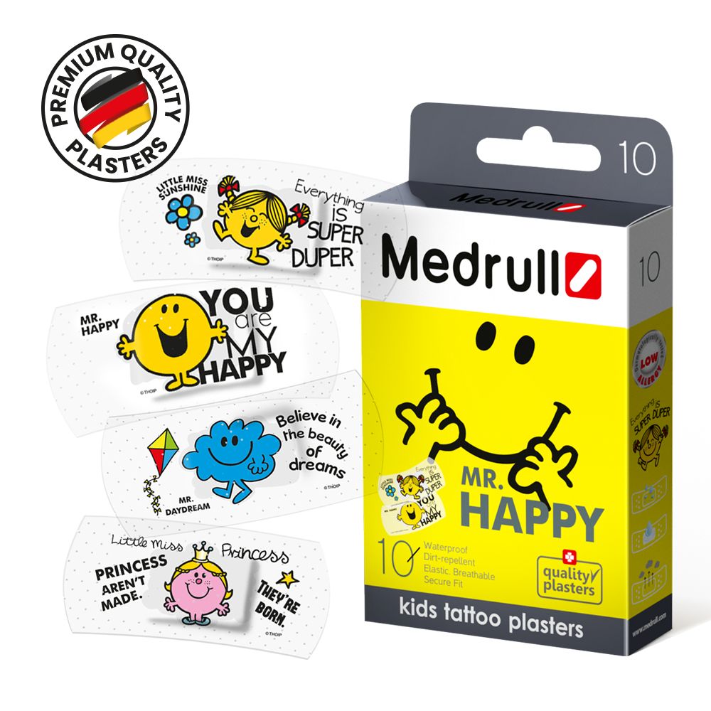 Medrull Mr. Happy Kinderpflaster, Tattoo-Pflaster, hypoallergen, wasserabweisend 10 St