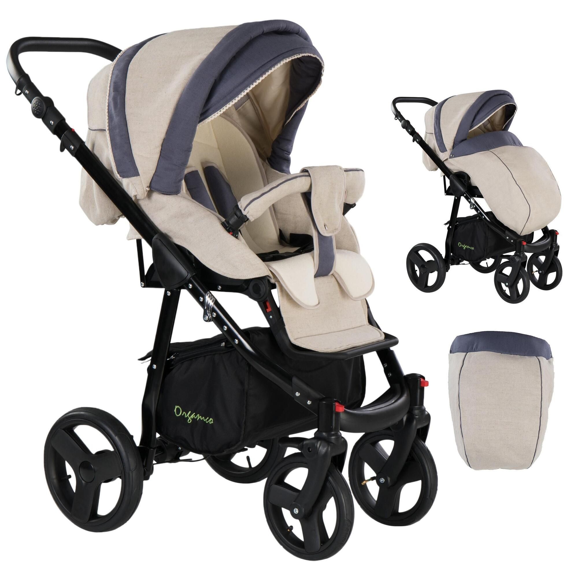 Friedrich Hugo Organico 2 in 1 Kombikinderwagen, Nature Mix Beige - Gestell Schwarz