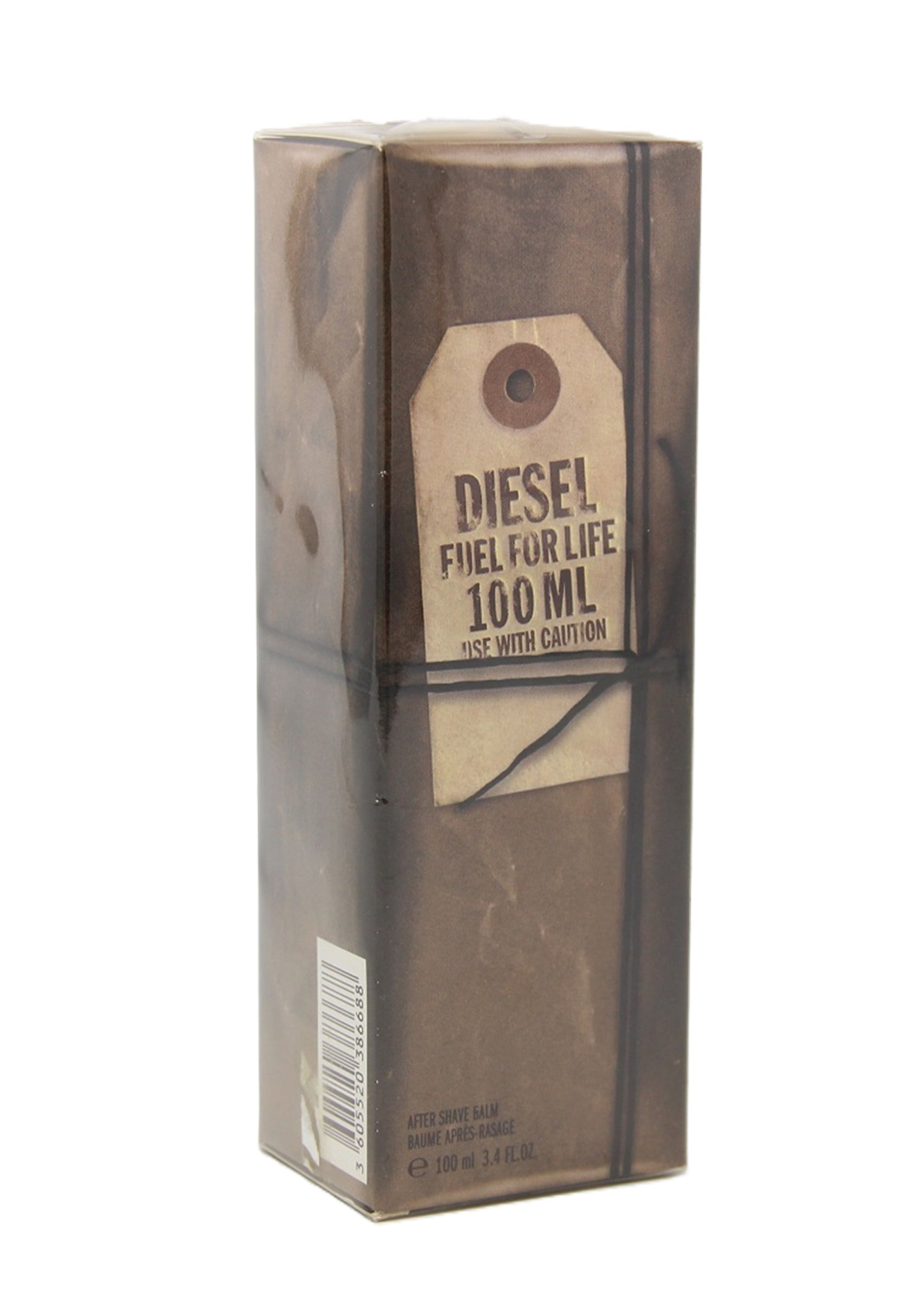 After Shave Balm in brauner Verpackung. Etikett mit "DIESEL FUEL FOR LIFE" und "100 ML".