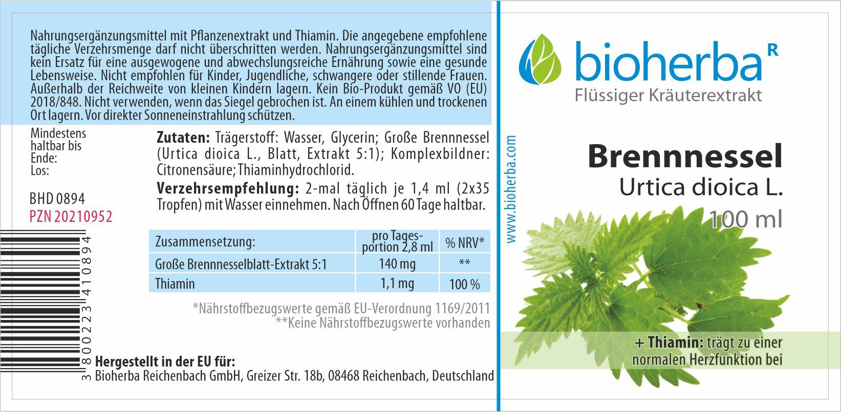 Brennnessel Urtica dioica L. Tropfen Tinktur 50 ml PZN 17188060