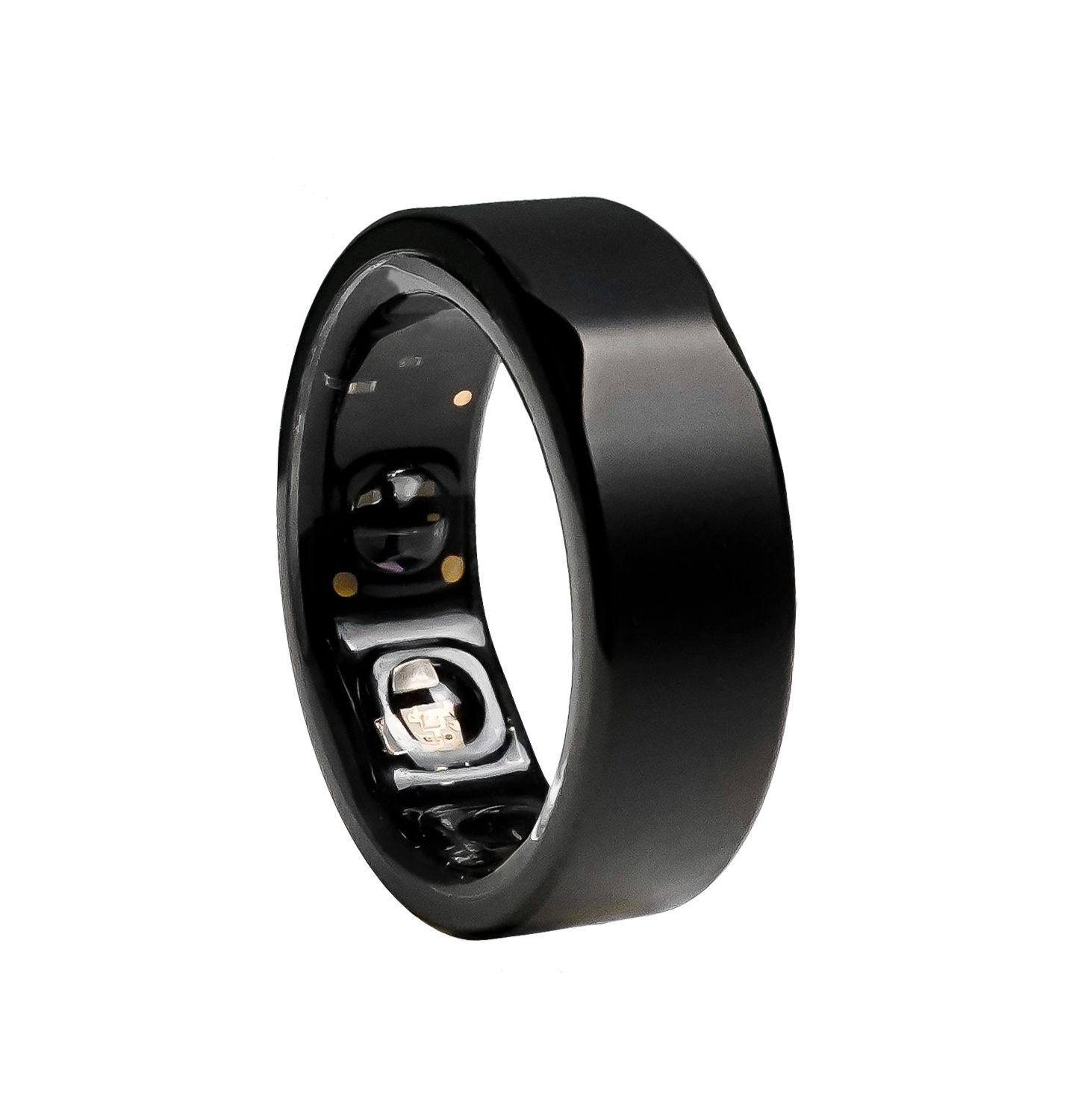 Schwarzer Ring mit Sensoren. Glänzende Oberfläche. Innenliegende Sensoren sichtbar.