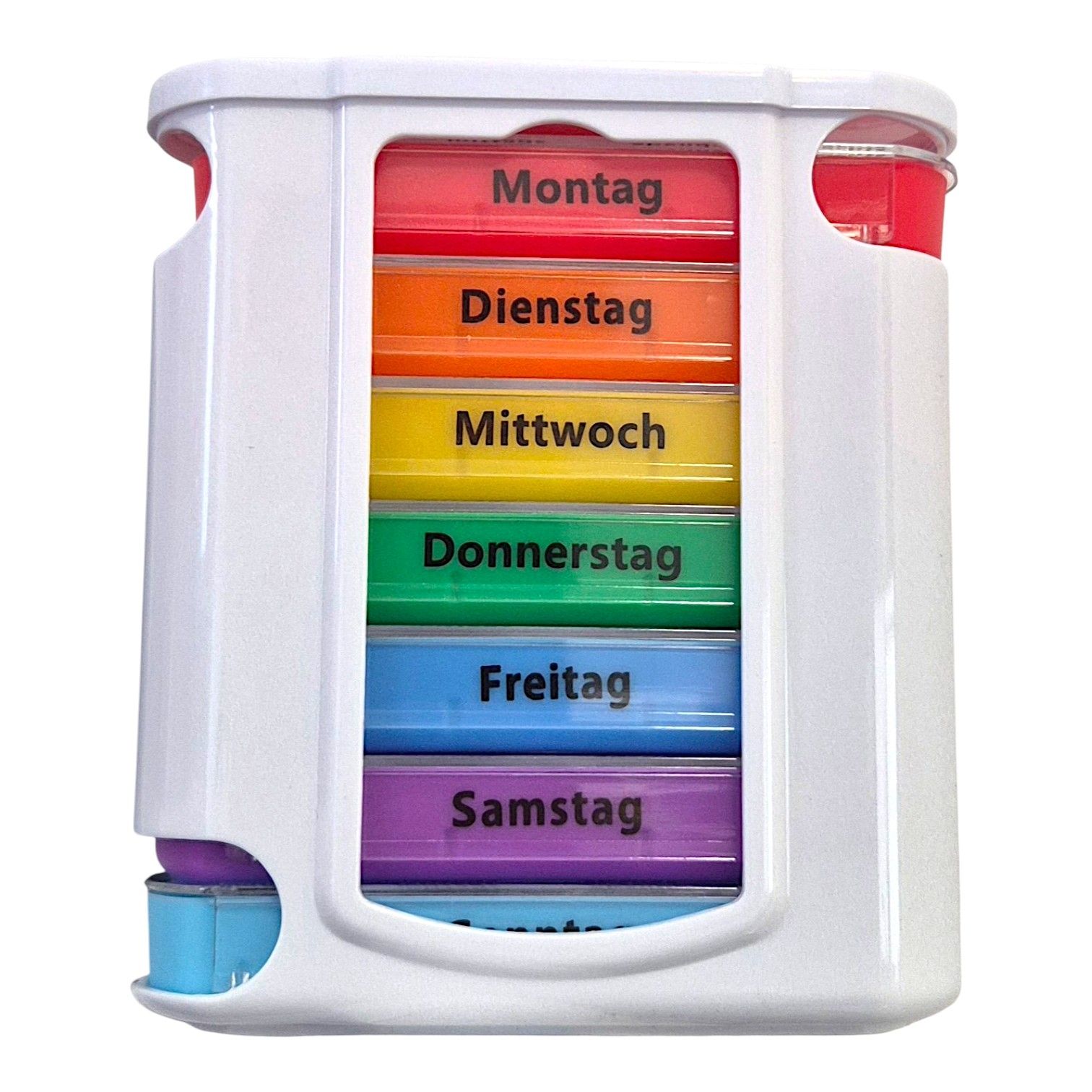 Pillendose Deluxe 7 Tage Tablettenbox Regenbogen Weiß – Wochentage & Tageszeiten