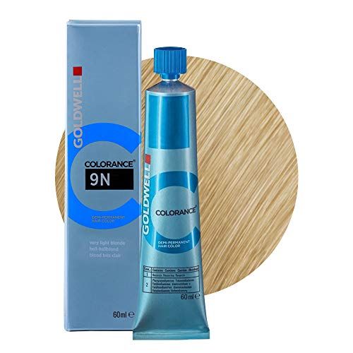 Haarfarbe GOLDWELL COLORANCE 9N. Tube und Schachtel. Hellblond. Aufdrucke.