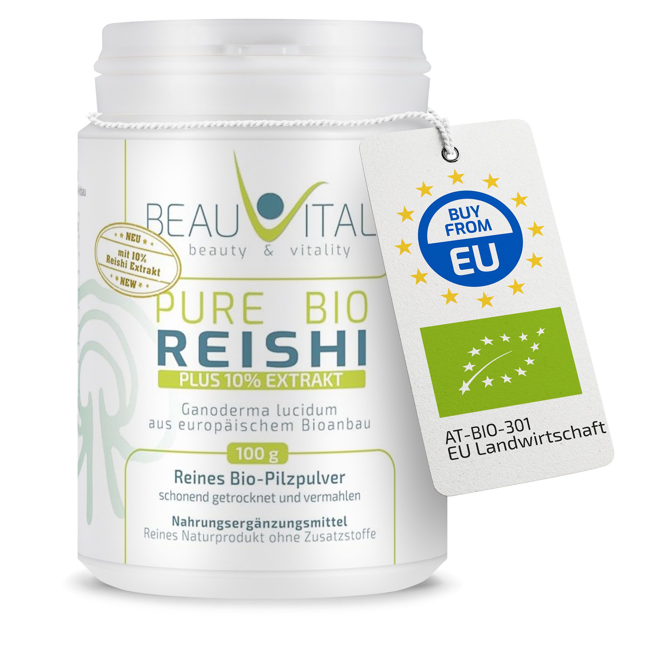 BEAUVITAL® Pure Bio Reishi Pulver mit 10% Ganoderma lucidum Extrakt