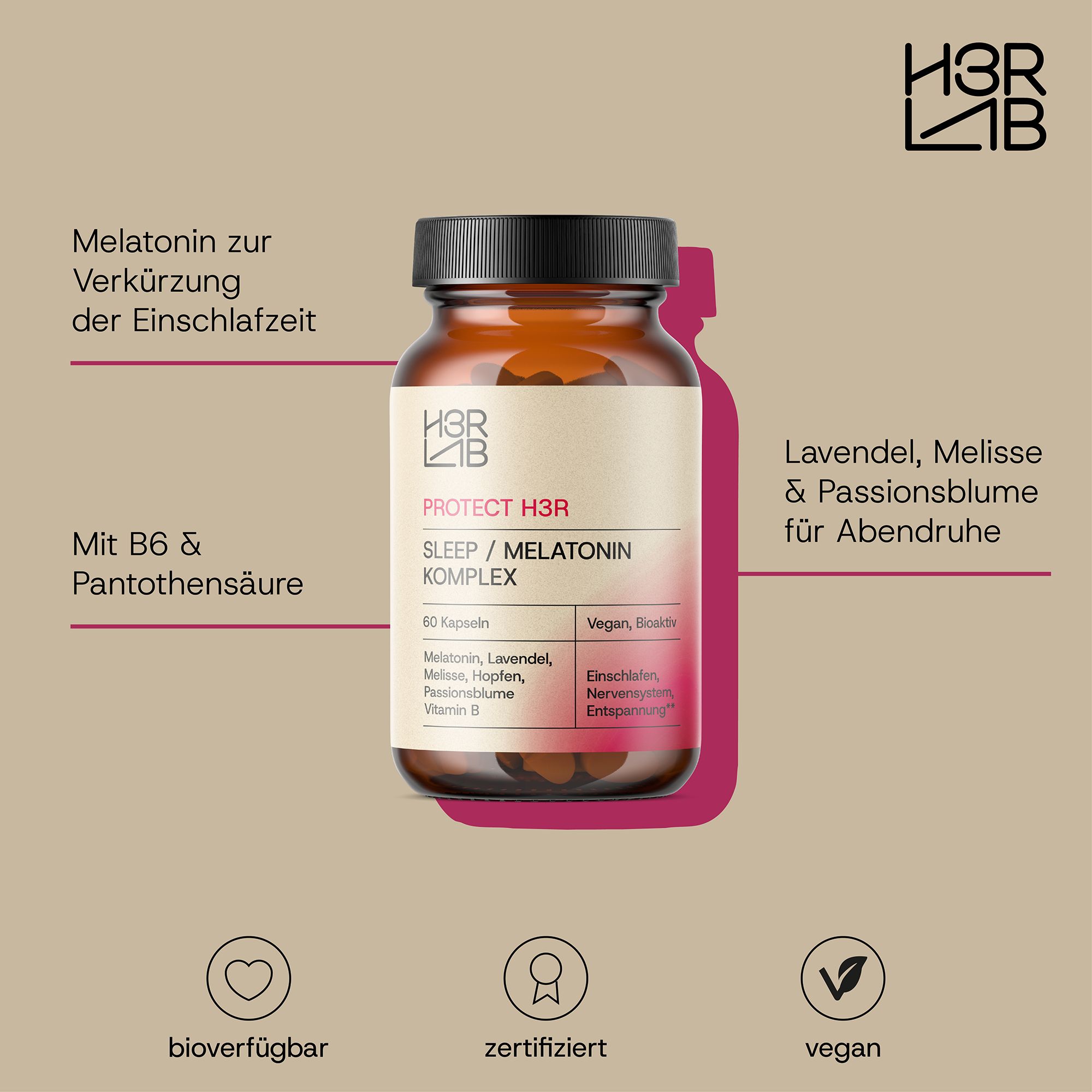 H3R LAB Melatonin Komplex – Lavendel, Melatonin & B-Vitamine für Deine Abendroutine