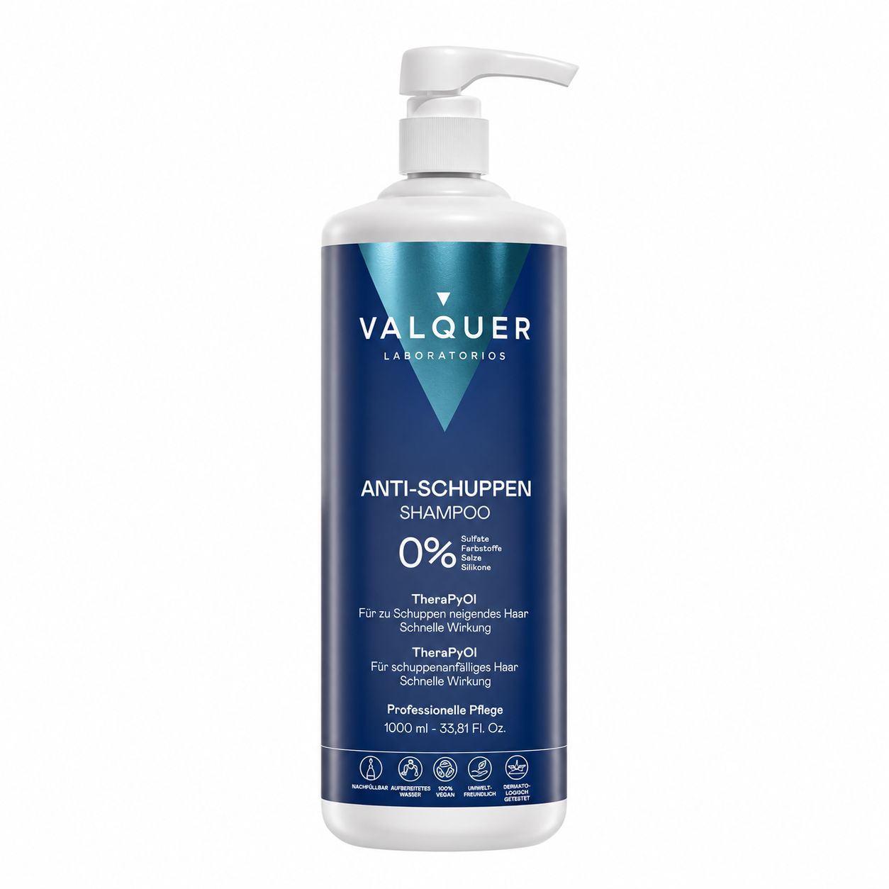 Valquer Anti-Schuppen Shampoo 1000ml Flasche mit Pumpspender.