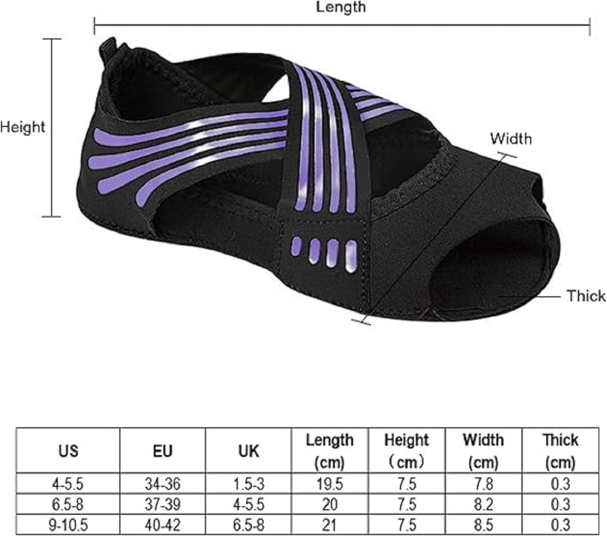 COOL-i Zehenlose Yoga & Pilates Socken rutschfest, atmungsaktiv mit Kreuzriemen, für Damen