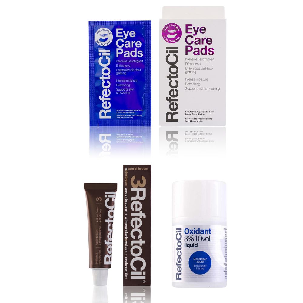 Refectocil Wimpernfarbe naturbraun 3 & Oxidant flüssig 3% Eye Care Pads Set 15 ml Creme