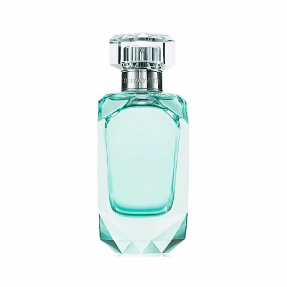 Glasflakon mit hellblauer Flüssigkeit. Transparenter Deckel. Silberfarbener Hals mit Schriftzug Tiffany & Co.