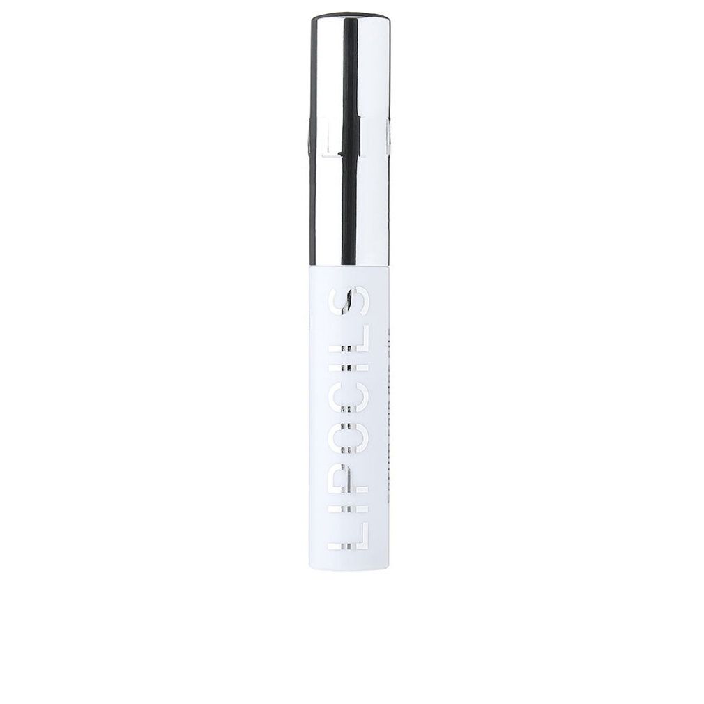 Weißer Behälter mit silberner Kappe. Aufschrift: lipocils. Produkt für die Wimpernpflege.