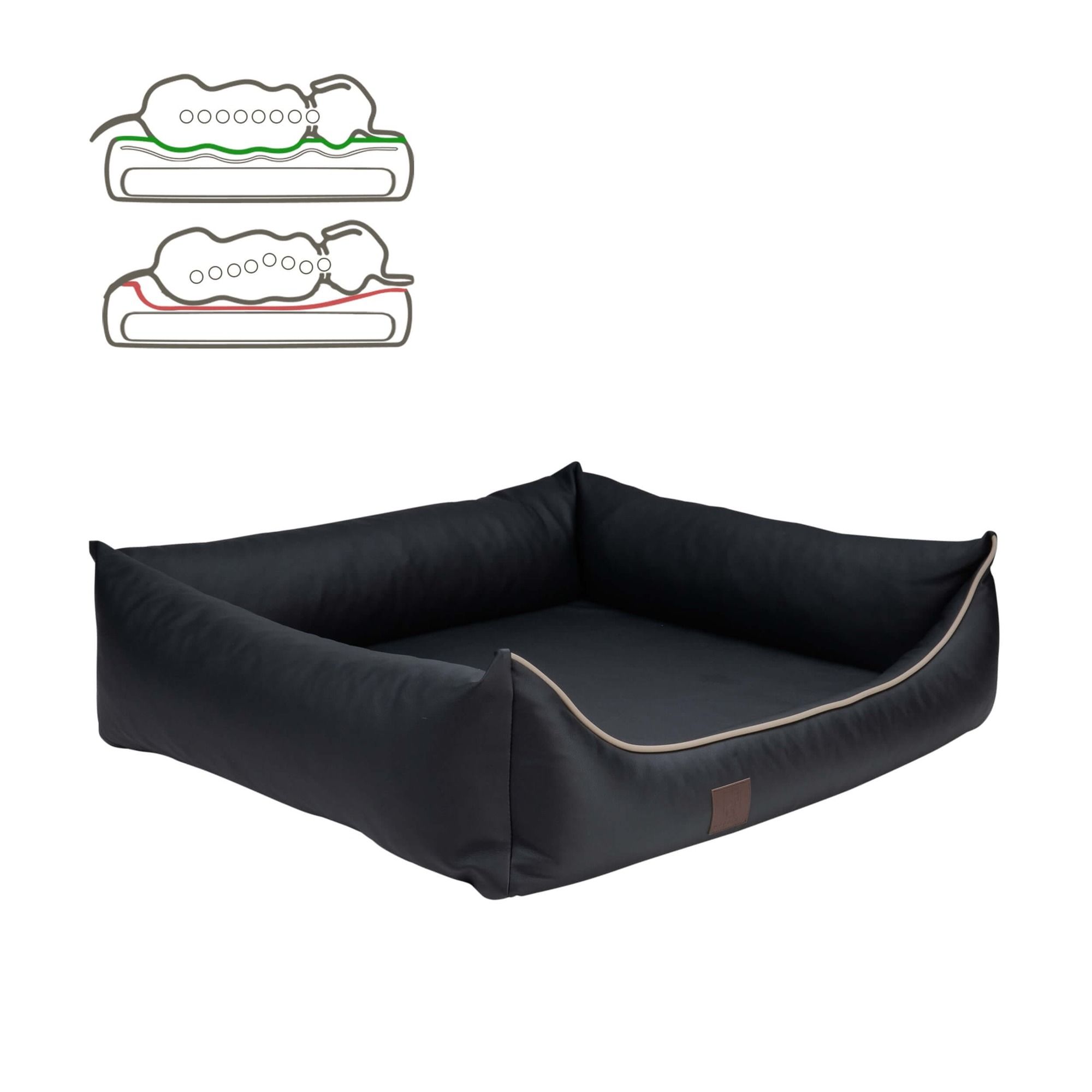orthopädisches Hundebett "Buddy", Kunstleder, Farbe Schwarz 100 x 80